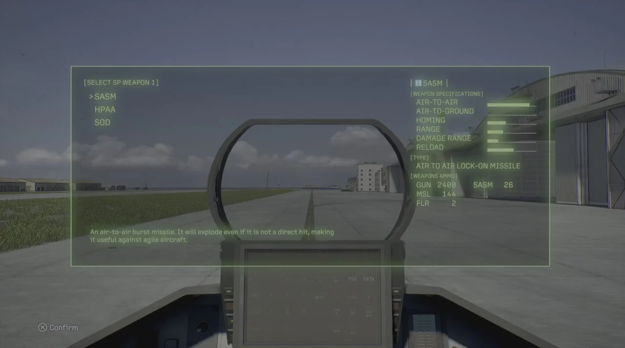 Mission 28 air-base weapon selection with SASM selected and replenished missile counts