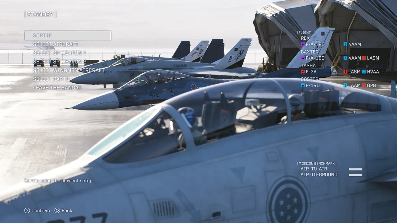 The sortie screen with fighters lined up on a carrier deck
